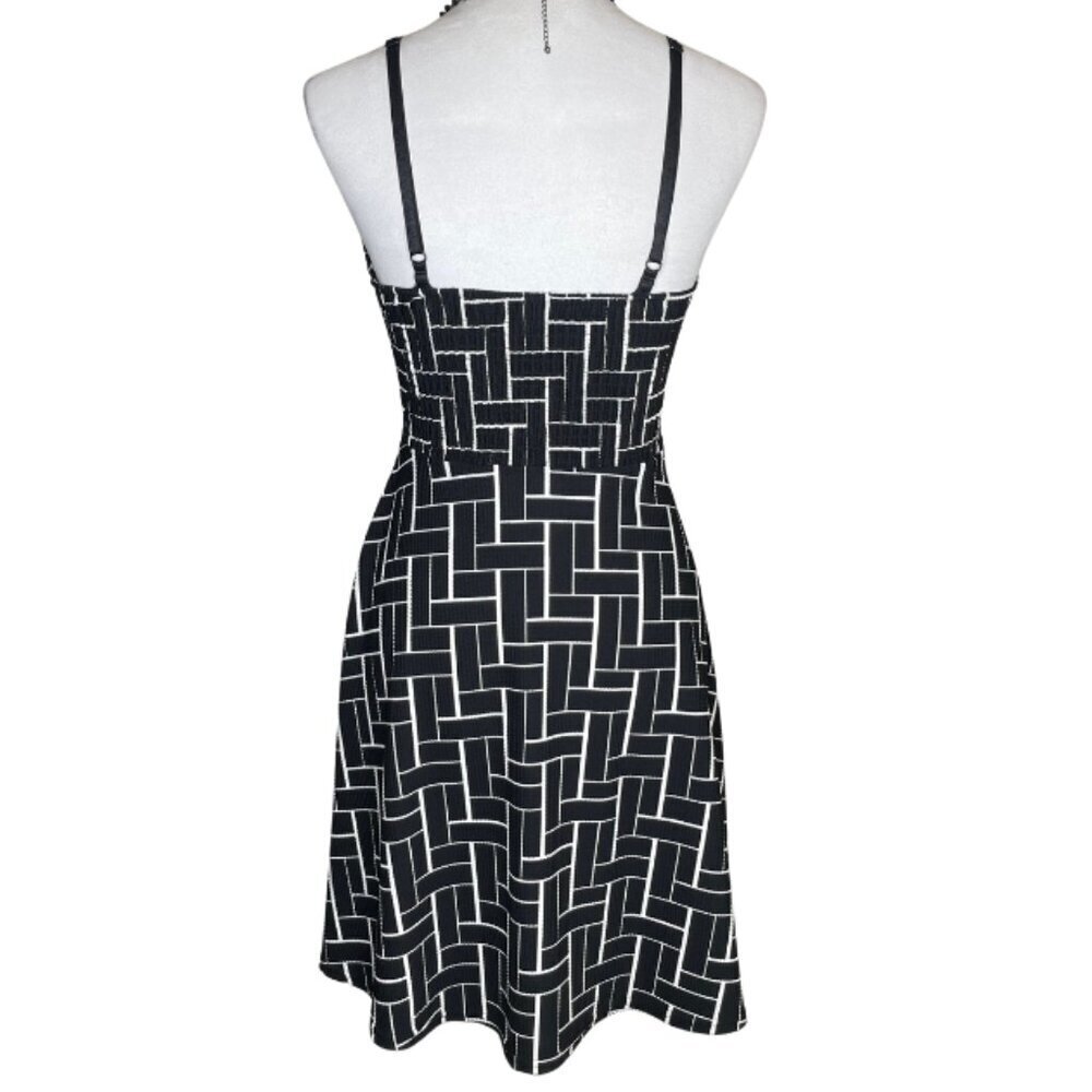 Indie Sleaze Geometric Mini Dress Black White Circle Lace Inset Waist S - Picture 5 of 7